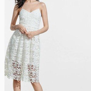 New EXPRESS Women's Size 4 Ivory White Allover Lace A-Line Midi Dress Bridal S